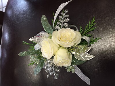 White Roses Wrist Corsage