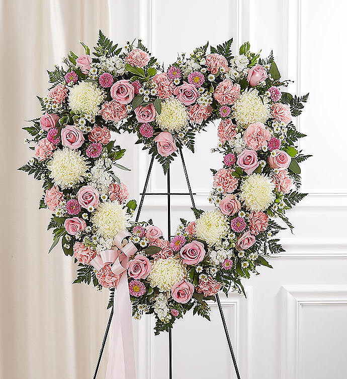 Always Remember™ Floral Heart Tribute Pink arranged by a florist in